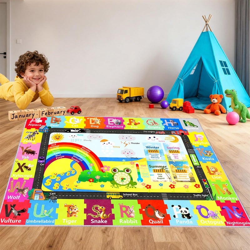 CLAILEIRS ABC Mats Rug 47×71 Inch, Kids Alphabet Mat, Non-Slip Educational Learning Rug, Washable Letter Carpet for Daycare & Home - Image 1